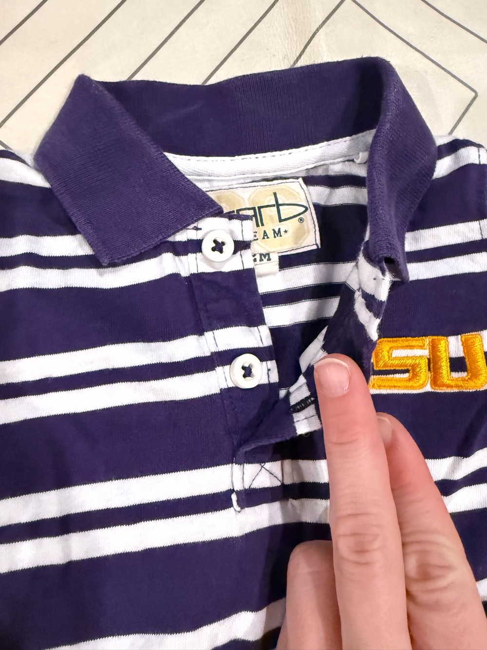 Garb Purple and White Striped LSU Polo Romper - Picture 4 of 11